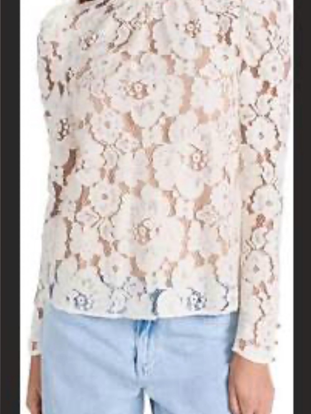 Wayf Cream Floral Lace Long Sleeve Top